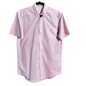 Brooks Brothers Mens Light Pink Plaid Short Sleeve Button Up Size Small Preppy